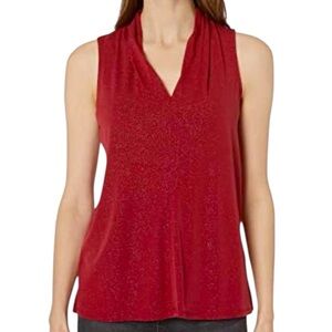 NEW Vince Camuto Pleated V Neck Micro Glitter Sleeveless Blouse Women’s Size S
